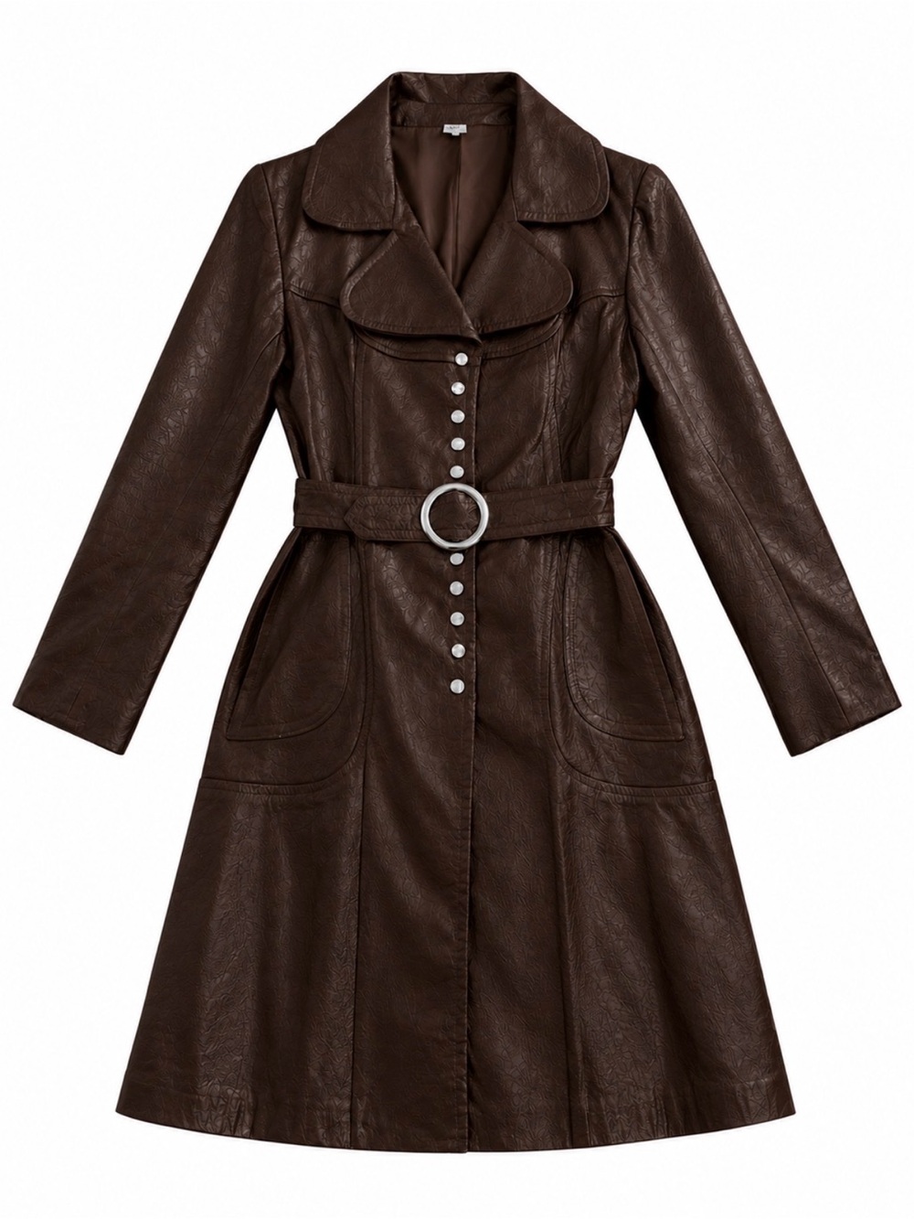 Women's Dark Brown Leather Trench Coat with Belt - Size Small